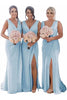 Load image into Gallery viewer, Rust Sheath Chiffon Ruched Long Bridesmaid Dress with Slit