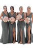 Load image into Gallery viewer, Rust Sheath Chiffon Ruched Long Bridesmaid Dress with Slit