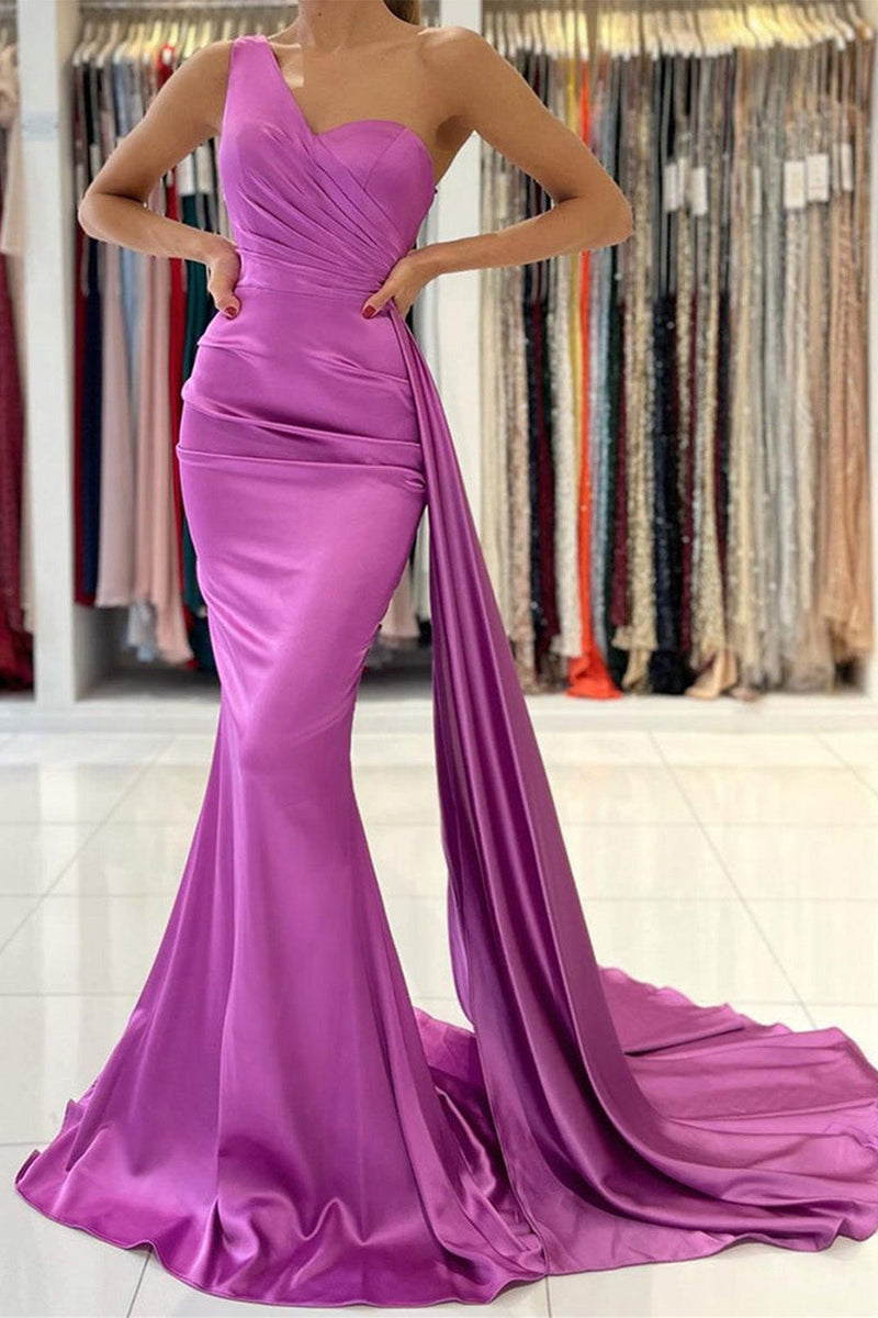 Load image into Gallery viewer, Blush One Shoulder Mermaid Long Bridesmaid Dress with Ruffles