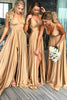 Load image into Gallery viewer, Dusty Sage A-Line Ruched Long Bridesmaid Dress with Slit
