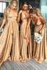 Load image into Gallery viewer, Dusty Rose A-Line Ruched Long Bridesmaid Dress with Slit