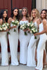 Load image into Gallery viewer, Ivory Mermaid Spaghetti Straps Long Bridesmaid Dress with Back Slit