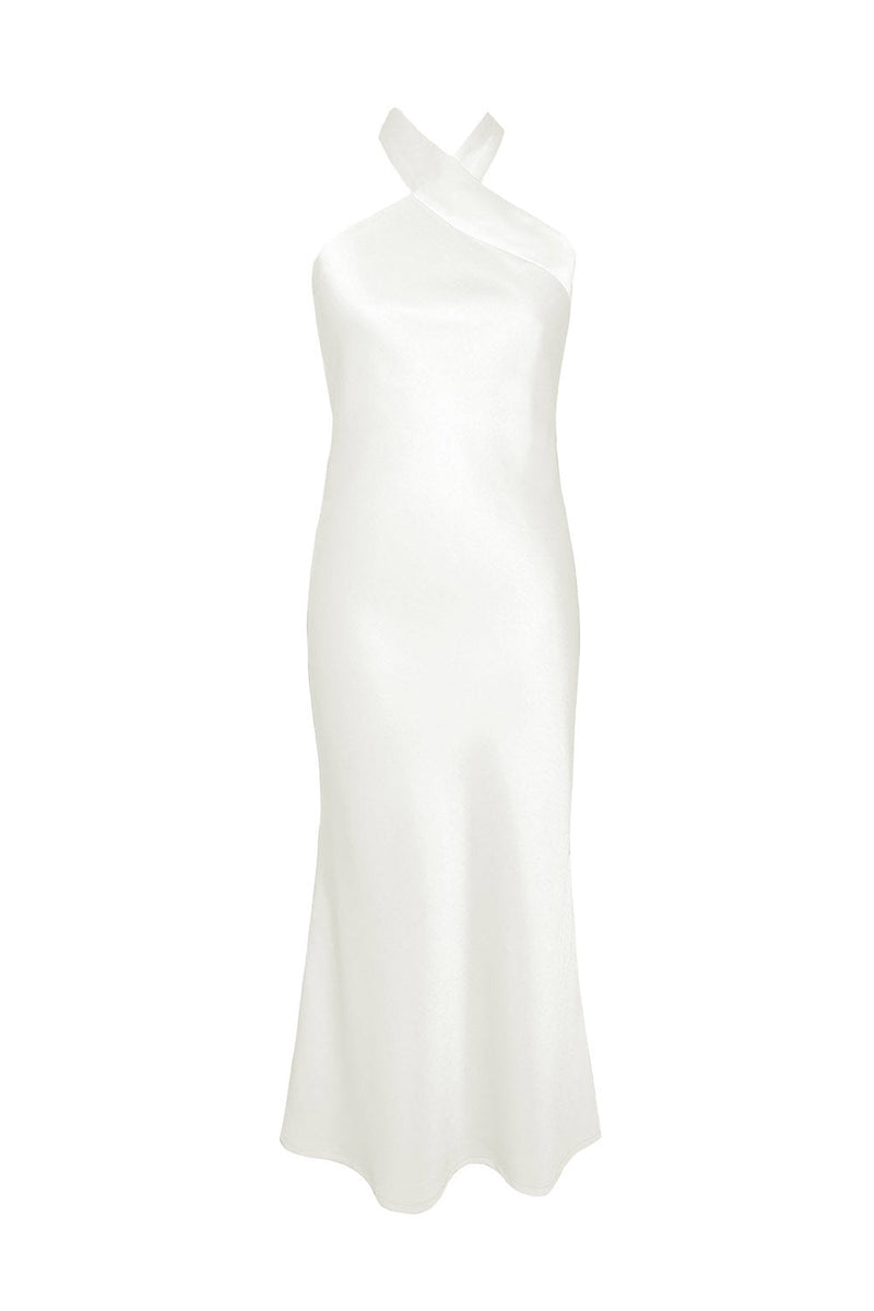 Load image into Gallery viewer, Ivory Sheath Halter Neck Backless Ankle-Length Bridesmaid Dress