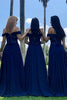 Load image into Gallery viewer, Navy A-Line Corset Long Chiffon Bridesmaid Dress with Lace