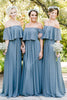 Load image into Gallery viewer, Dusty Blue A-Line Off the Shoulder Long Chiffon Boho Bridesmaid Dress