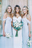 Load image into Gallery viewer, Light Blue A-Line Off the Shoulder Long Chiffon Boho Bridesmaid Dress