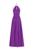 Load image into Gallery viewer, Lavender A-Line Round Neck Long Pleated Chiffon Boho Bridesmaid Dress