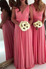 Load image into Gallery viewer, Watermelon A-Line Covertible Long Pleated Chiffon Boho Bridesmaid Dress