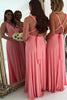 Load image into Gallery viewer, Watermelon A-Line Covertible Long Pleated Chiffon Boho Bridesmaid Dress