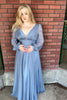 Load image into Gallery viewer, Grey Blue Chiffon Long Sleeves A-Line Bridesmaid Dress