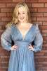 Load image into Gallery viewer, Grey Blue Chiffon Long Sleeves A-Line Bridesmaid Dress
