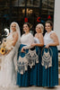 Load image into Gallery viewer, White Blue Tulle Round Neck Long Bridesmaid Dress