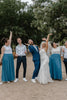 Load image into Gallery viewer, White Blue Tulle Round Neck Long Bridesmaid Dress