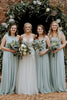 Load image into Gallery viewer, Grey Green Chiffon Spaghetti Straps A-Line Long Bridesmaid Dress