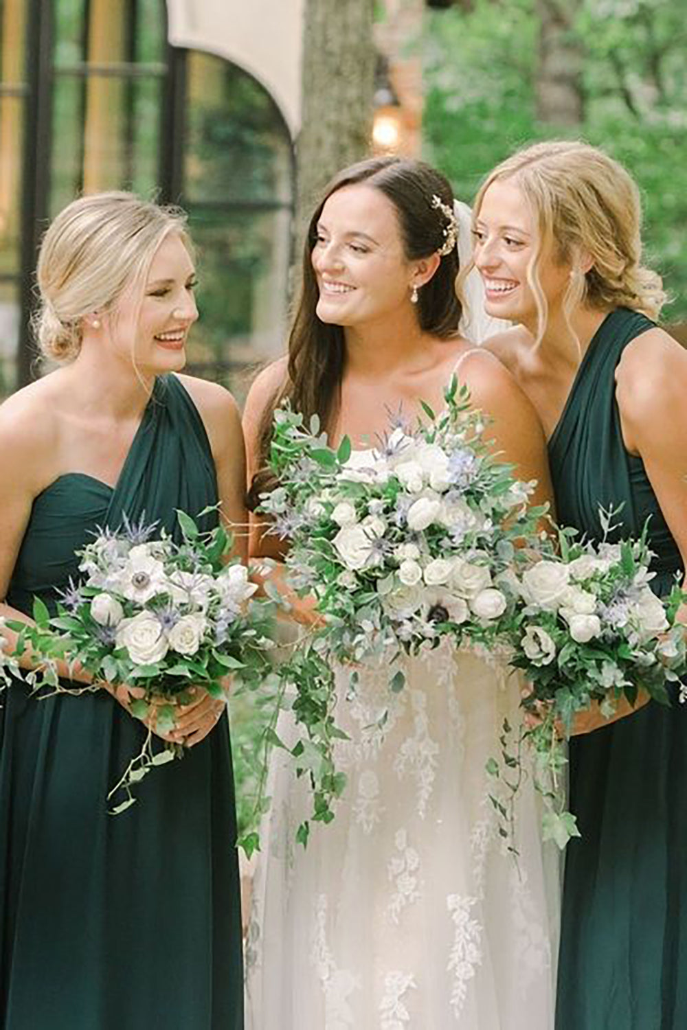 Dark Green Chiffon One Shoulder A-Line Long Bridesmaid Dress