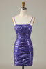 Load image into Gallery viewer, Sparkly Purple Sequins Spaghetti Straps Tight Short Party Dress