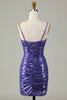 Load image into Gallery viewer, Sparkly Purple Sequins Spaghetti Straps Tight Short Party Dress