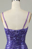 Load image into Gallery viewer, Sparkly Purple Sequins Spaghetti Straps Tight Short Party Dress