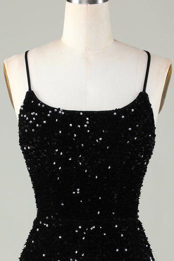 Sparkly Black Zipper Backless Sequins Tight Short Party Dress