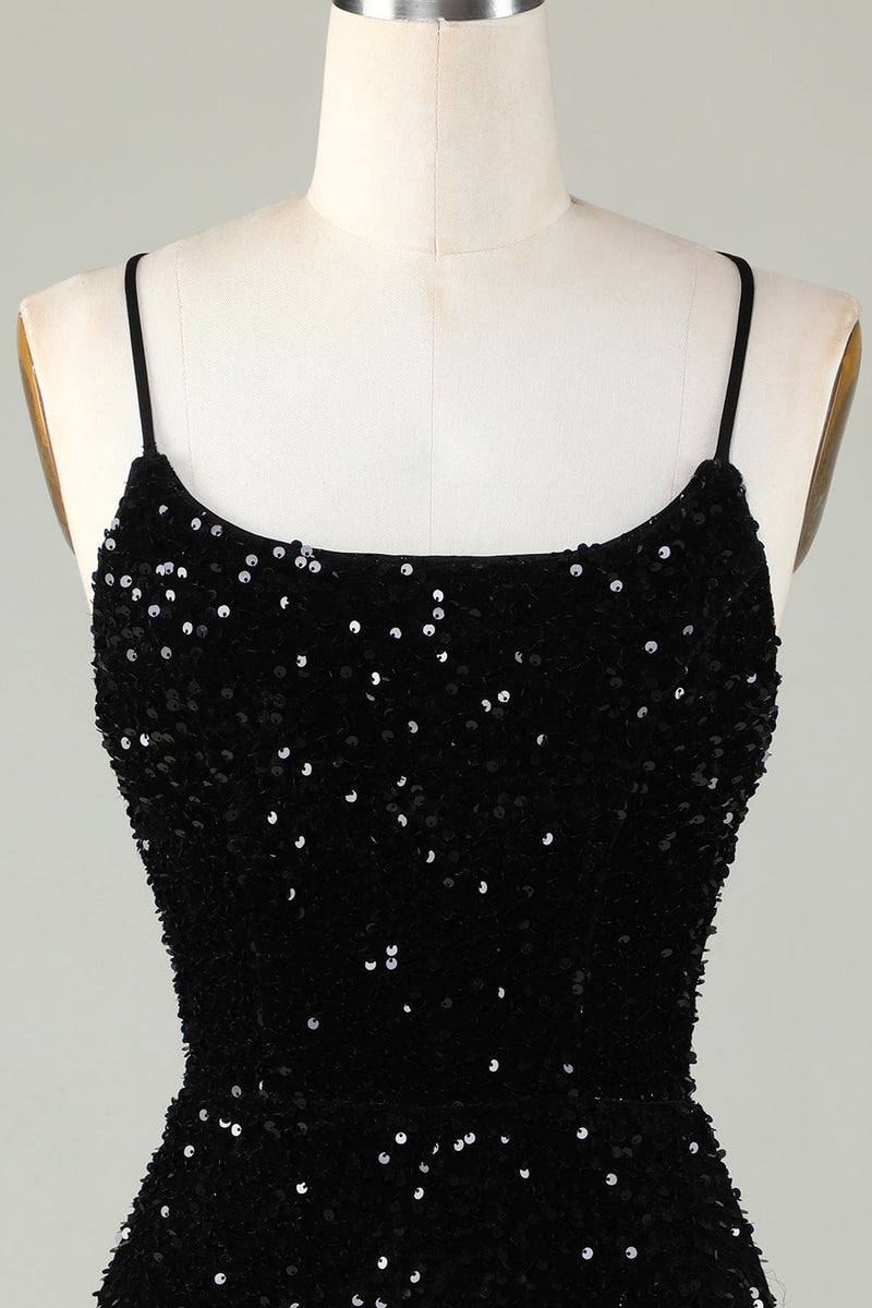 Load image into Gallery viewer, Sparkly Black Zipper Backless Sequins Tight Short Party Dress