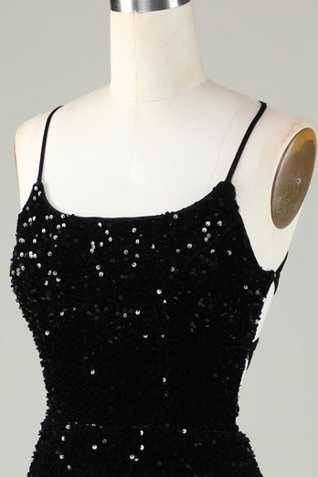 Sparkly Black Zipper Backless Sequins Tight Short Party Dress