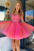 Load image into Gallery viewer, Hot Pink A-Line Tulle Short Prom Dress with Lace