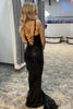 Load image into Gallery viewer, Sparkly Mermaid Sequins Black Long Prom Dress with Slit Front