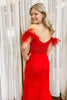 Load image into Gallery viewer, Off the Shoulder Red Corset Prom Dress with Slit