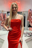 Load image into Gallery viewer, Satin Mermaid Red Corset Prom Dress with Slit