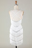 Load image into Gallery viewer, Glitter Silver Fringed Sequins Tight Short Party Dress