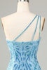 Load image into Gallery viewer, Sparkly Blue Beaded Fringed Tight Short Party Dress