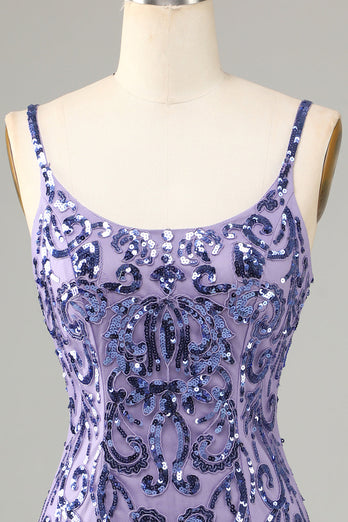 Glitter Purple Fringed Sequins Tight Short Party Dress
