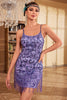 Load image into Gallery viewer, Bodycon Spaghetti Straps Purple Sequins 1920s Dress with Fringes