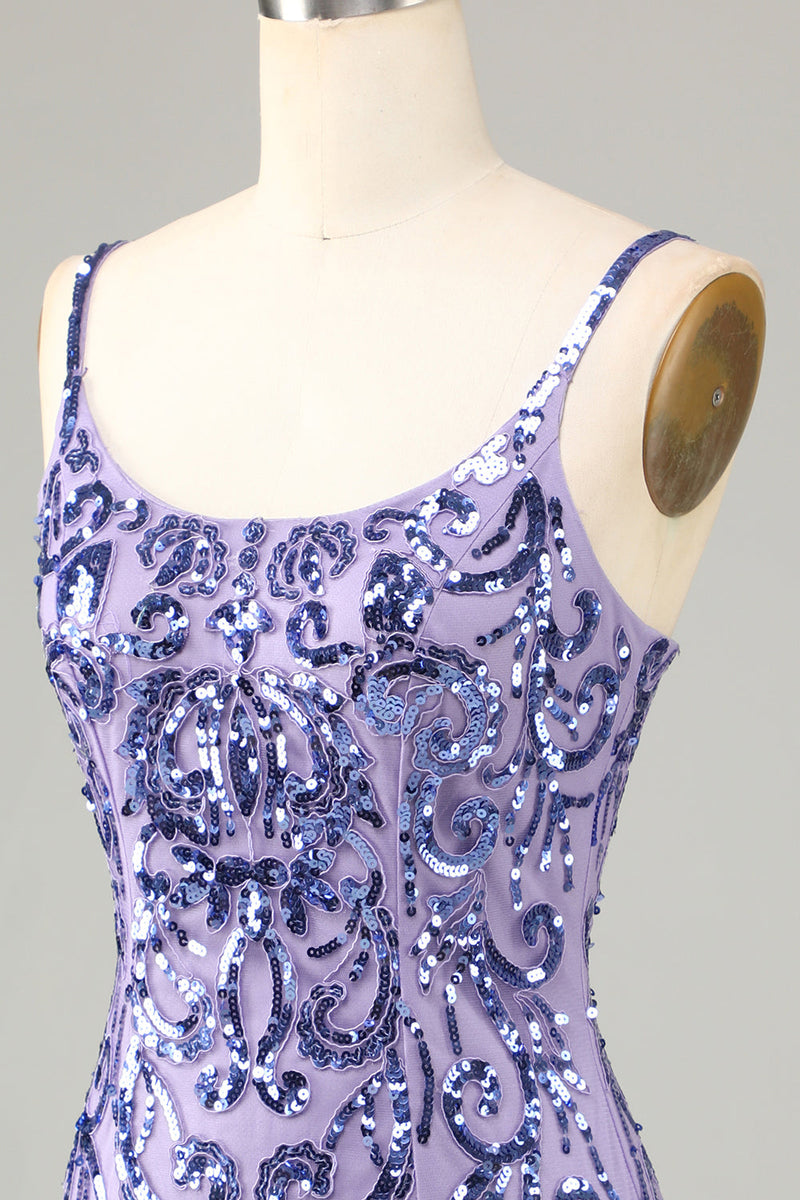 Load image into Gallery viewer, Glitter Purple Fringed Sequins Tight Short Party Dress