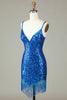 Load image into Gallery viewer, Sheath Spaghetti Straps Peacockt Blue Sequins 1920s Dress with Tassel