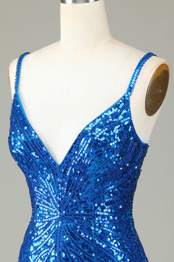 Sheath Spaghetti Straps Peacockt Blue Sequins 1920s Dress with Tassel