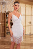 Load image into Gallery viewer, Bodycon Spaghetti Straps White Sequins 1920s Party Dress with Tassel