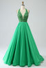 Load image into Gallery viewer, Satin Green Halter Prom Dress with Beading