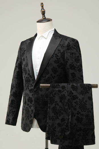 Black Peak Lapel Jacquard Men's Prom Suits