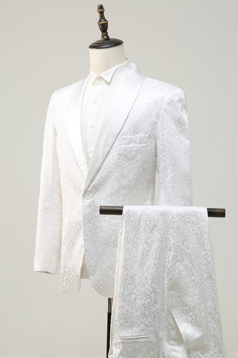 2 Piece White Shawl Lapel Jacquard Homecoming & Prom Suits