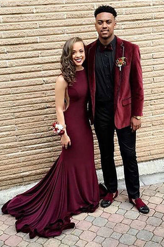 Velvet Burgundy Notched Lapel Men's Prom Blazer