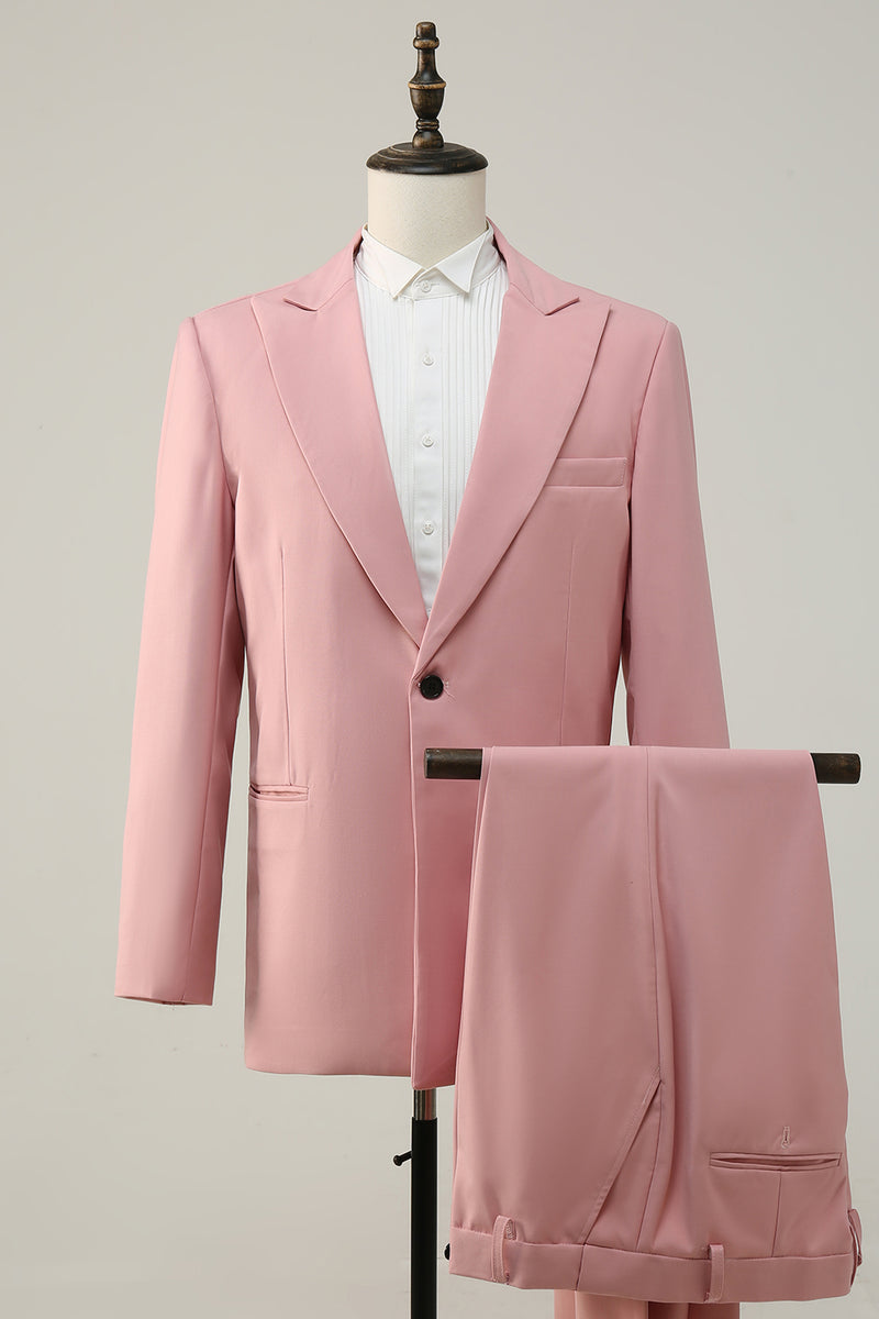 Load image into Gallery viewer, 2 Piece Peak Lapel Grey Pink One Button Men&#39;s Prom Suits