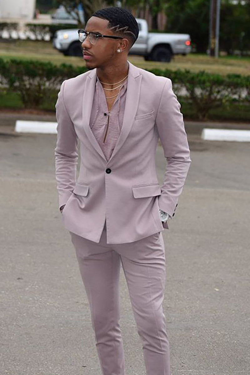 Load image into Gallery viewer, 2 Piece Peak Lapel Grey Pink One Button Men&#39;s Prom Suits