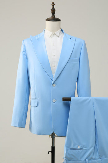 Peak Lapel Single Breasted Sky Blue Men's Prom Suits