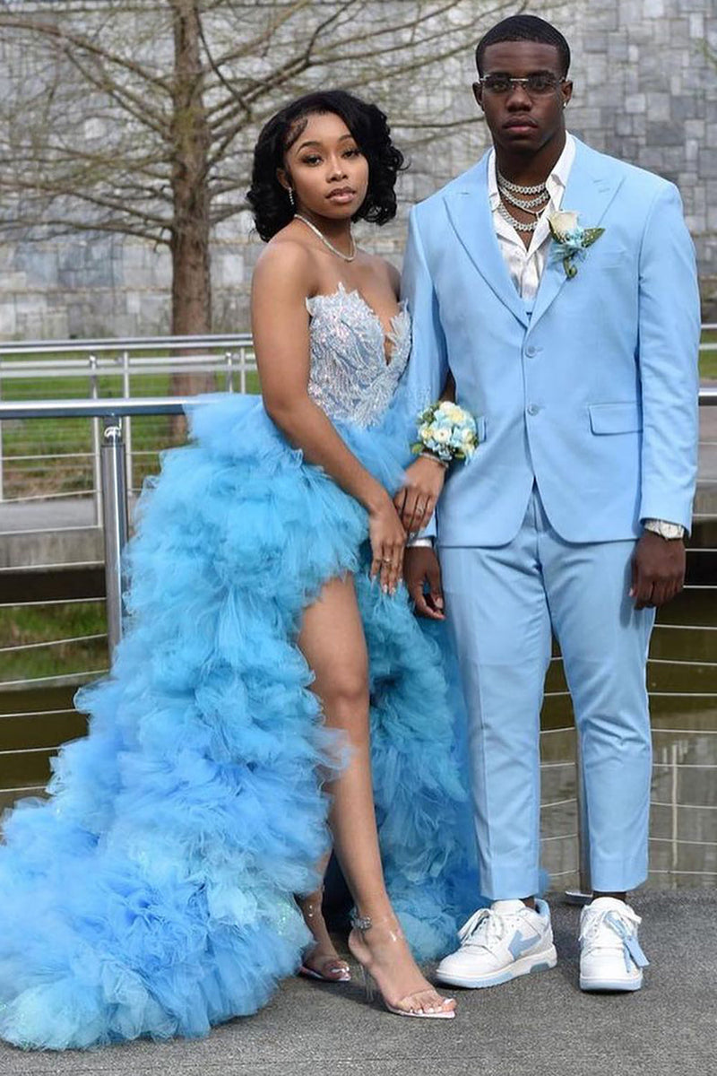 Load image into Gallery viewer, Peak Lapel Single Breasted Sky Blue Men&#39;s Prom Suits