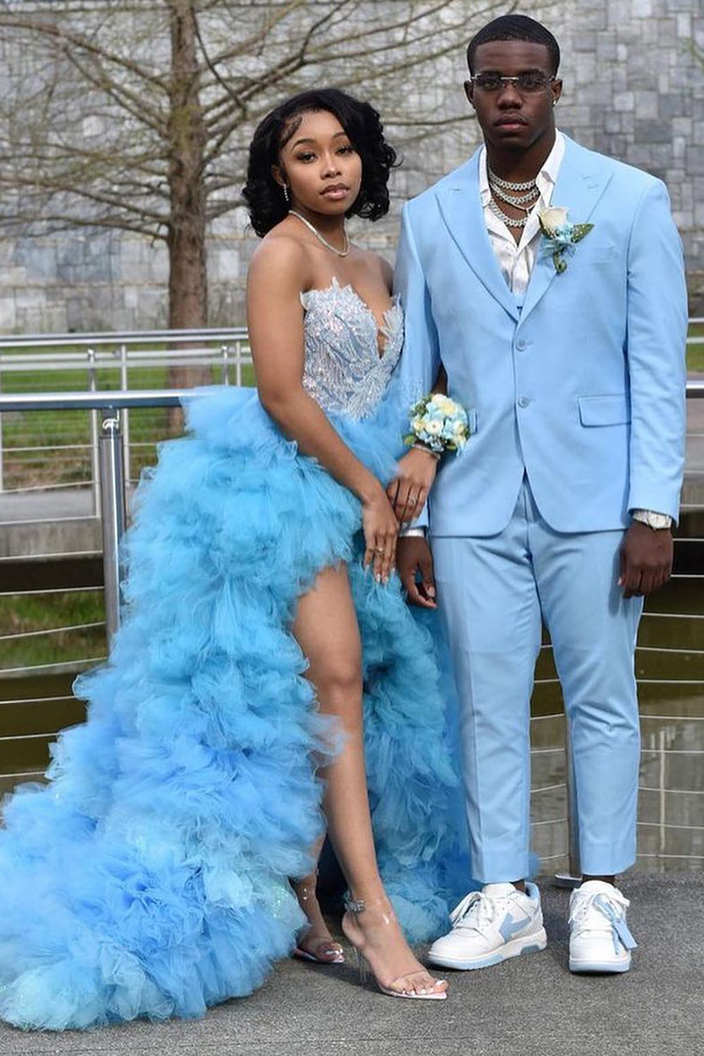 Peak Lapel Single Breasted Sky Blue Men's Prom Suits