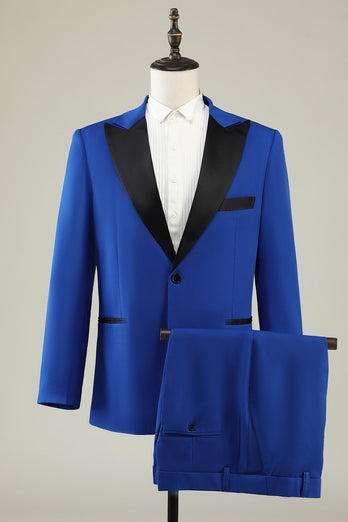 Slim Fit Peak Lapel One Button Blue Men's Prom Suits