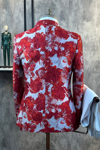 Red Floral Jacquard 2 Piece Men Prom Suits