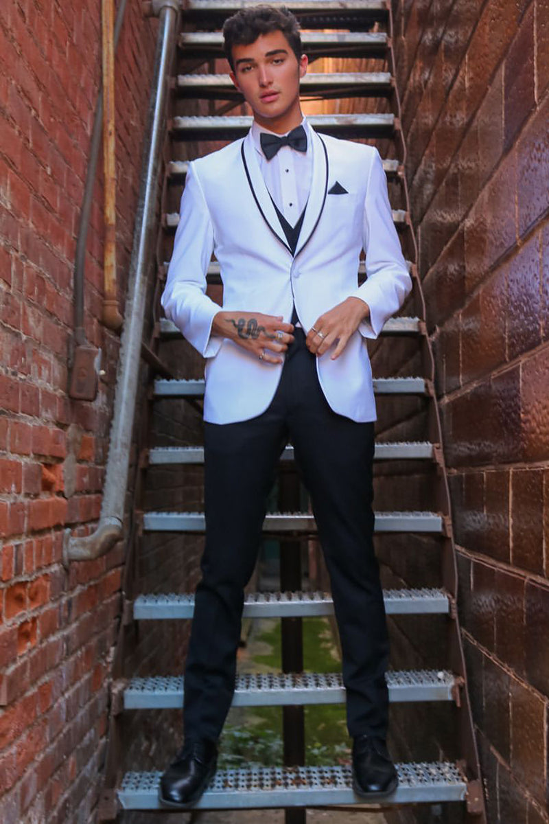 Load image into Gallery viewer, White Shawl Lapel 3 Piece Men&#39;s Prom Suits