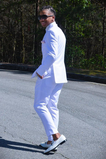 White Peak Lapel 2 Piece Prom Wedding Suits